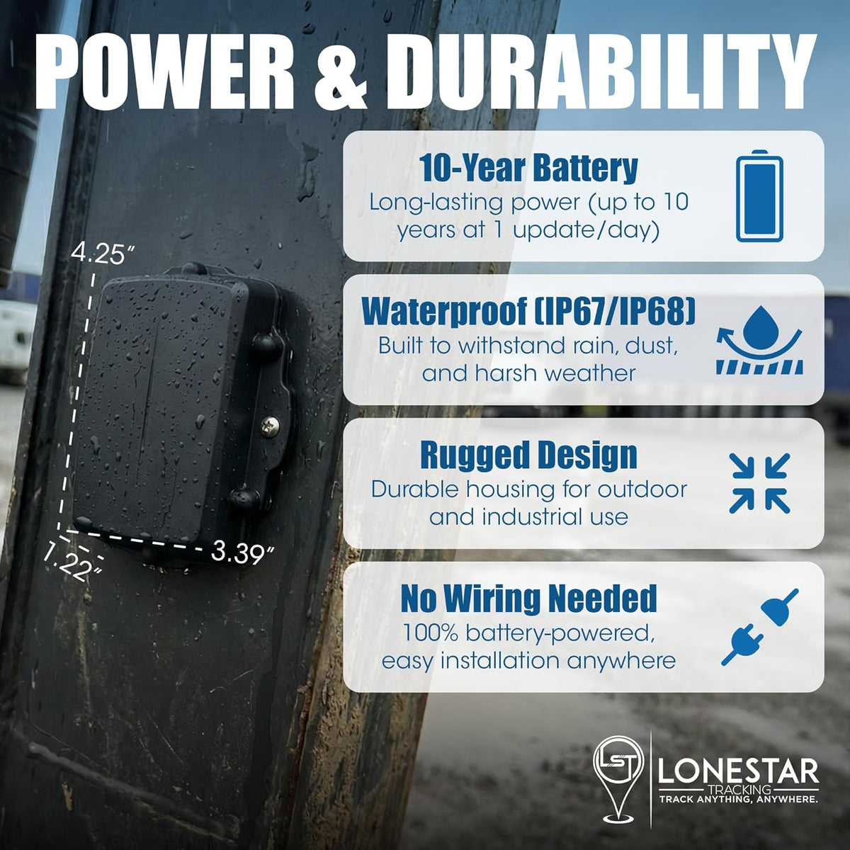 Lonestar Tracking Oyster3 Hidden GPS Tracker – 4G & 5G Waterproof Vehicle & Trailer Tracker – Anti-Theft Car, Long Battery Life, Multi-GNSS Precision, Geofence & Recovery Mode Real-Time Asset Tracking