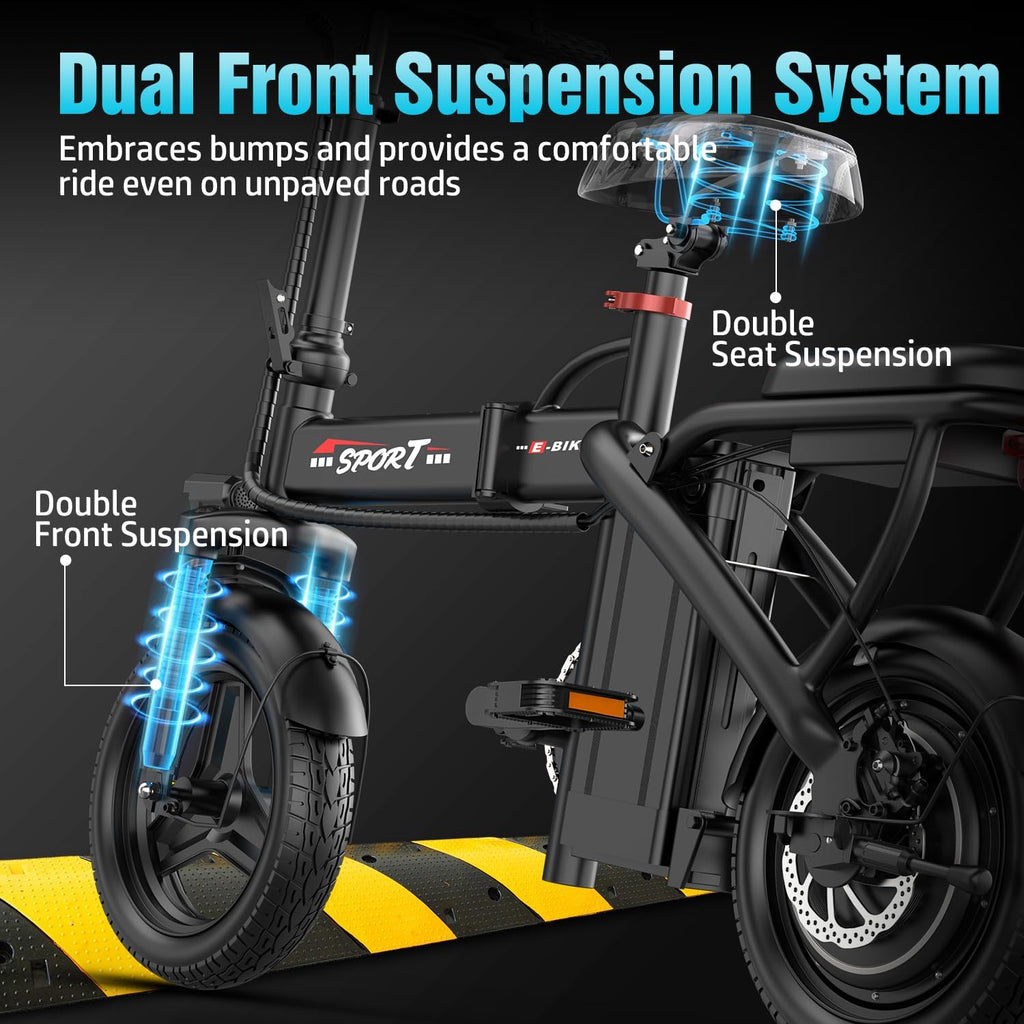 Electric Bike for Adults Teens, 800/1200W Peak Folding Ebike, 22/25MPH & 30/45 Miles Range, 14" Commuting Ebike with Dual Suspension & Dual Brake, 3-Speed Modes, Portable Electric Mini Bike