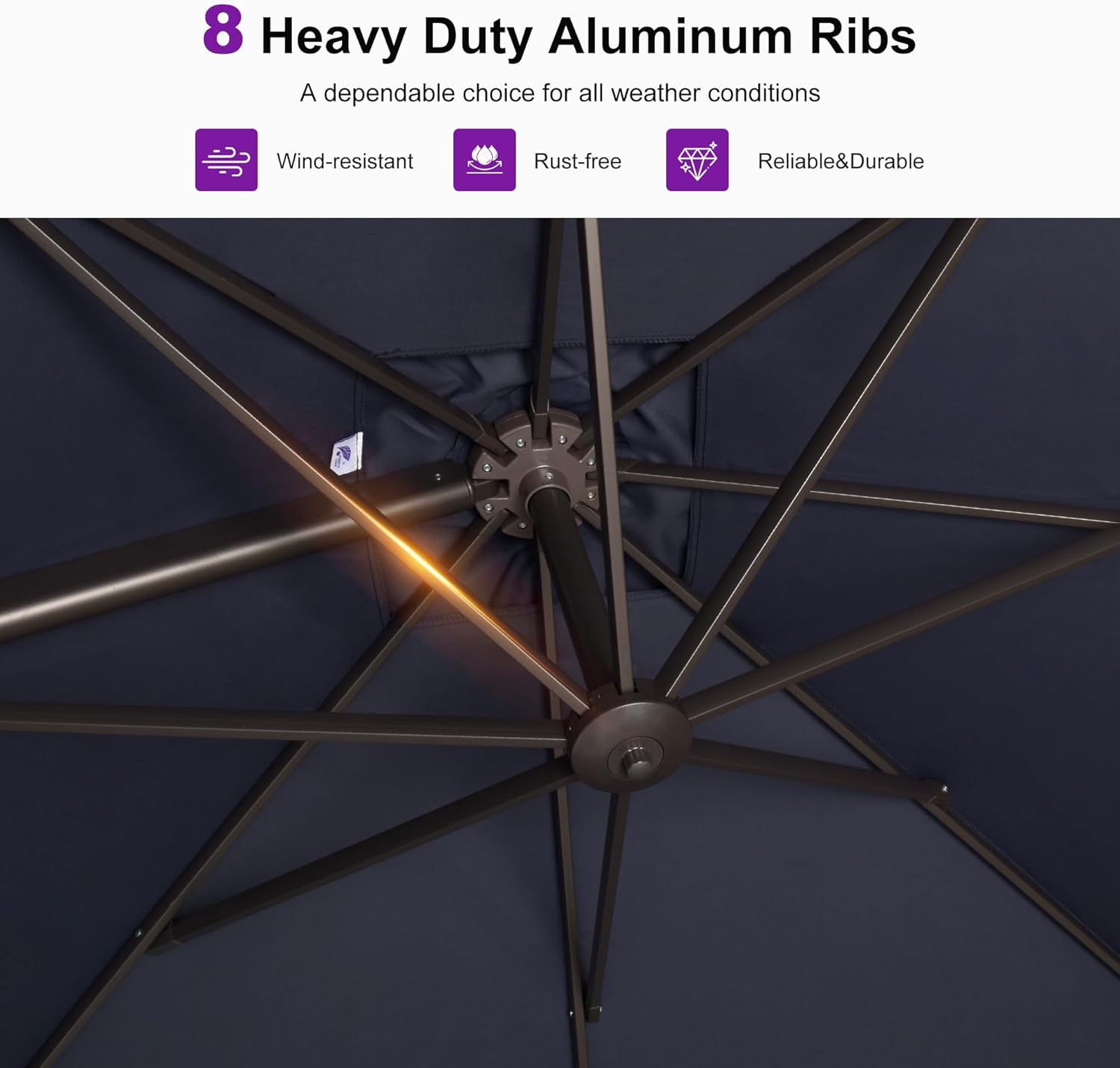 PURPLE LEAF 10' X 10' Patio Cantilever Umbrella with Base Included Antique Bronze Square Outdoor Umbrella with 360° Rotation and Aluminum Offset Hanging for Garden Backyard Pool, Navy Blue