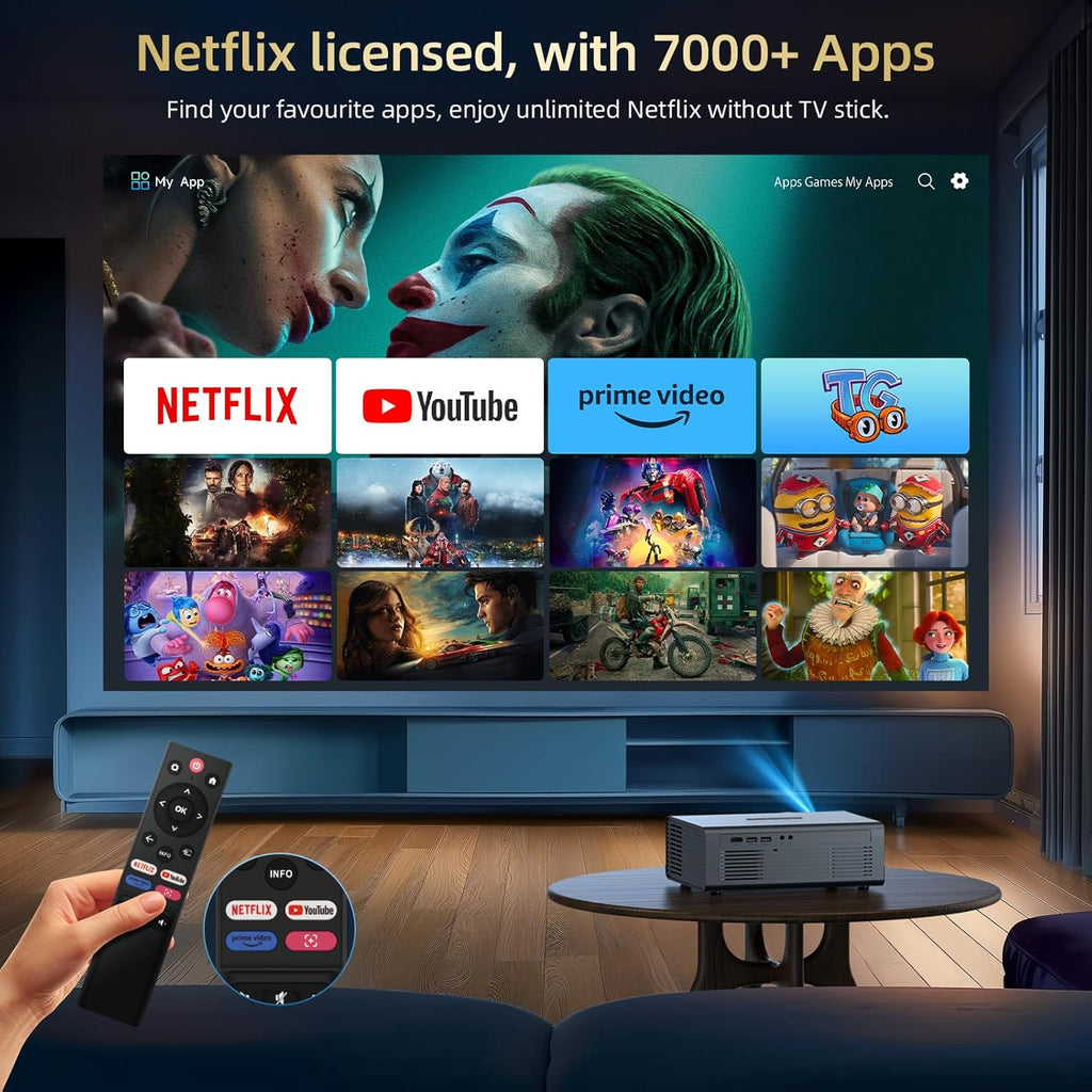Compatible with Netflix Movie Projector with WiFi6 and Bluetooth5.3, Built-in App Store, Dolby Audio & Electric Focus & Auto Keystone, 4K Support High Brightness Outdoor Projectors, 1080 (Sliver Grey)
