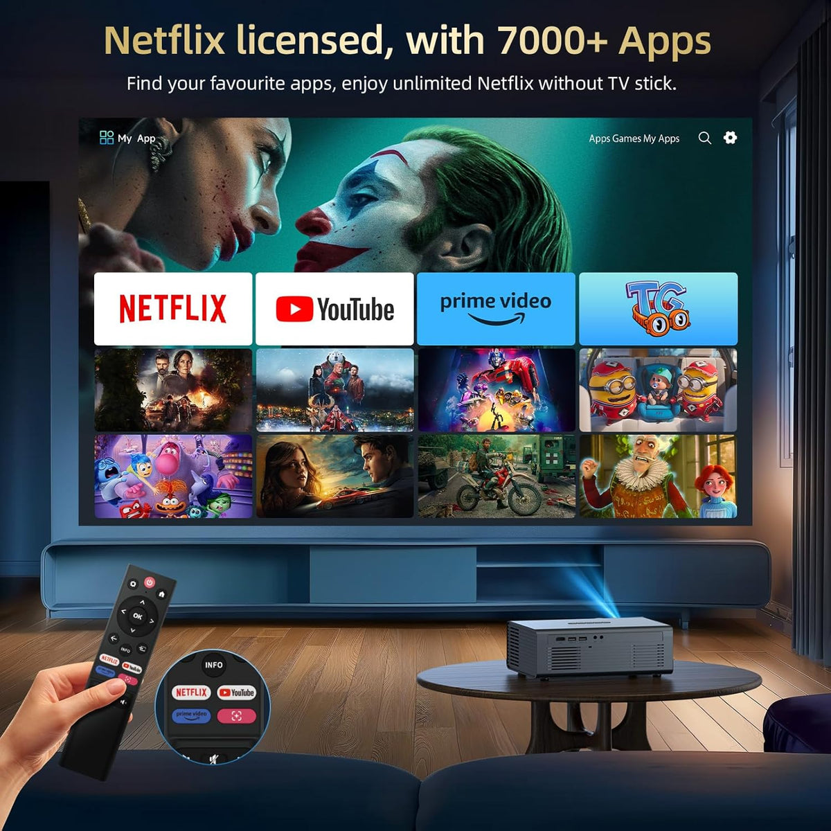 Compatible with Netflix Movie Projector with WiFi6 and Bluetooth5.3, Built-in App Store, Dolby Audio & Electric Focus & Auto Keystone, 4K Support High Brightness Outdoor Projectors, 1080 (Sliver Grey)