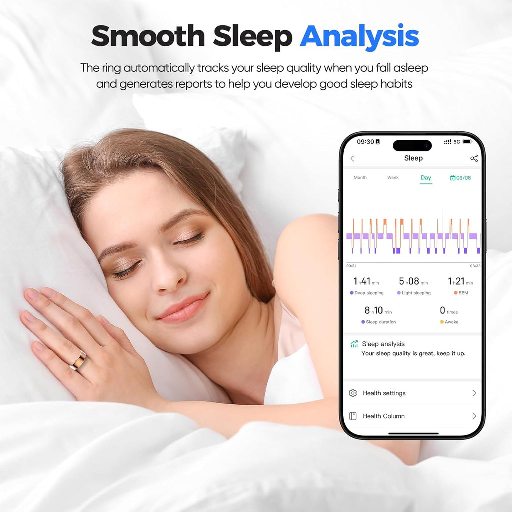 Smart Ring Health Tracker - IP68 Water Resistance, Sleep & Exercise Monitoring, iOS & Android Compatible, Long Lasting Battery Life, No Subscription Required, Unisex for Women & Men (Black, 12)