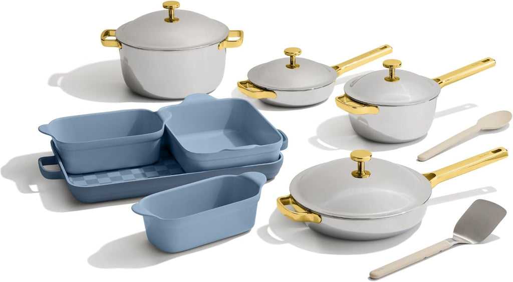 Our Place Titanium Pro Cookware & Bakeware Set | 15-Piece Non-toxic Nonstick Kitchenware with Titanium Always Pan Pro, Perfect Pot Pro, Minis & Ceramic Bakeware with Stovetop Griddle | Blue Salt