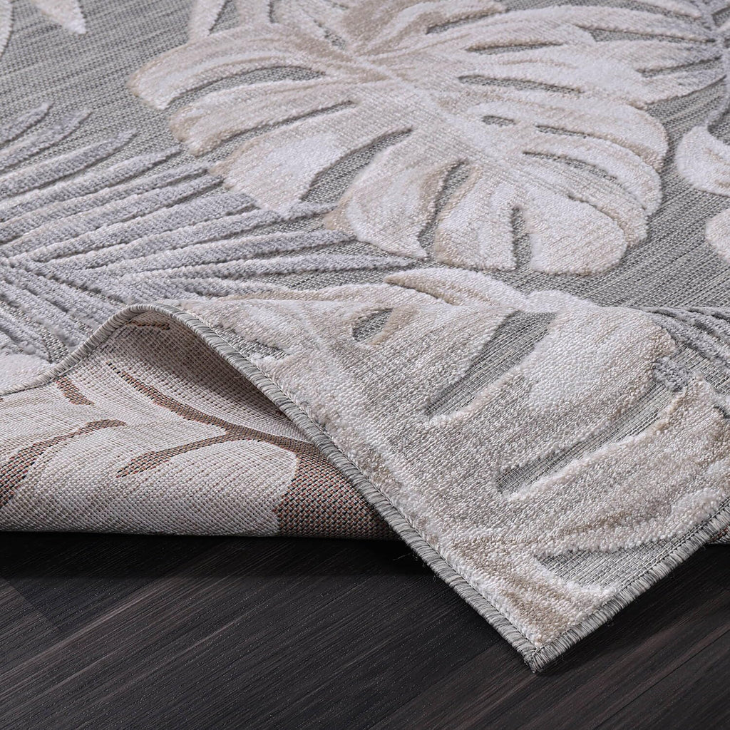 CAMILSON Indoor Outdoor Rug, Beige 6'x9' Leaf Tropical Botanical Area Rugs for Indoor and Outdoor patios, Easy-Cleaning Non-Shedding Living Room, Garden and Kitchen Washable Outside Carpet (6x9)