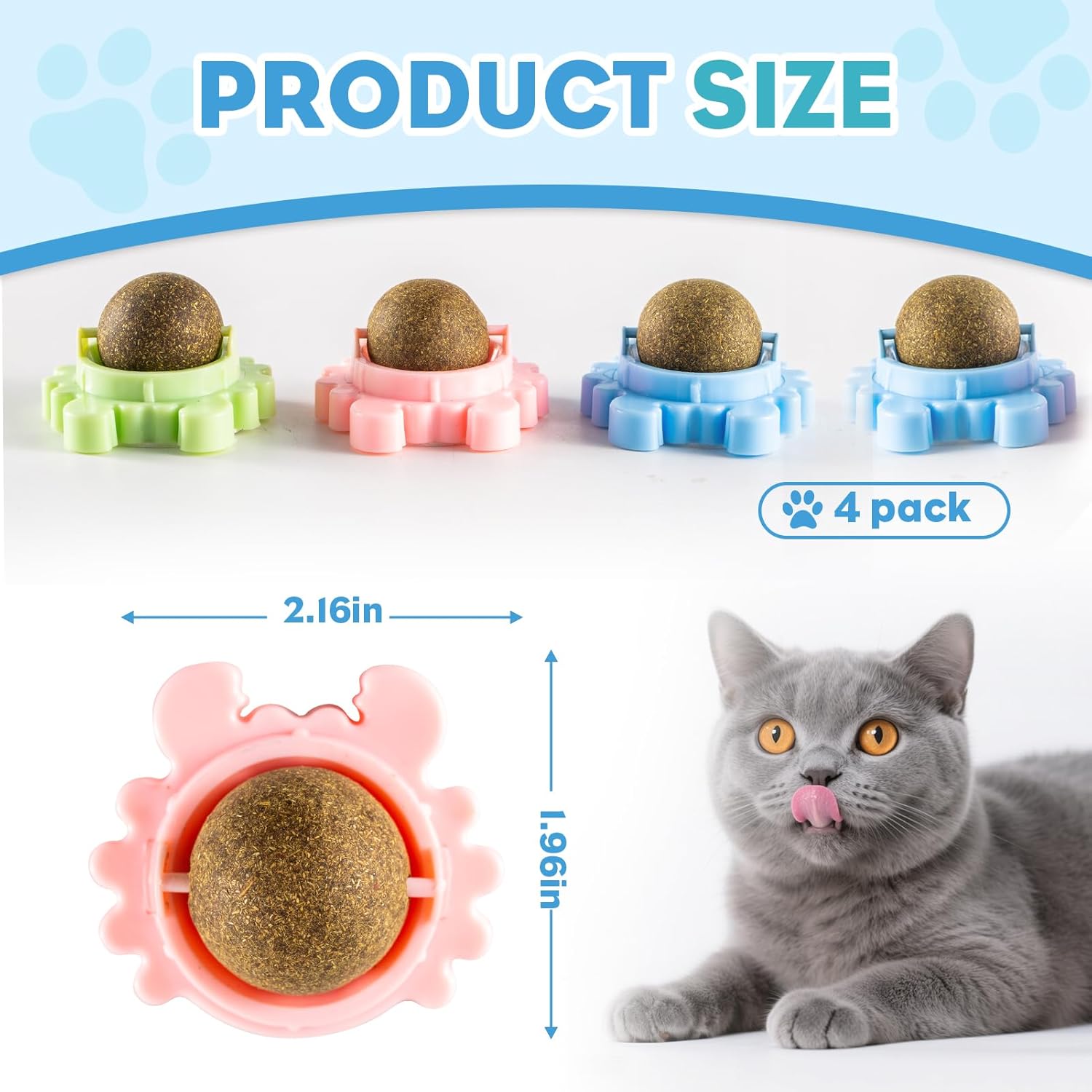 4-Pack Catnip Rollerball Wall Catnip Balls for Cats Wall Cat Mint Ball Help Cats Regulate Their Mood and Clean The Mouth