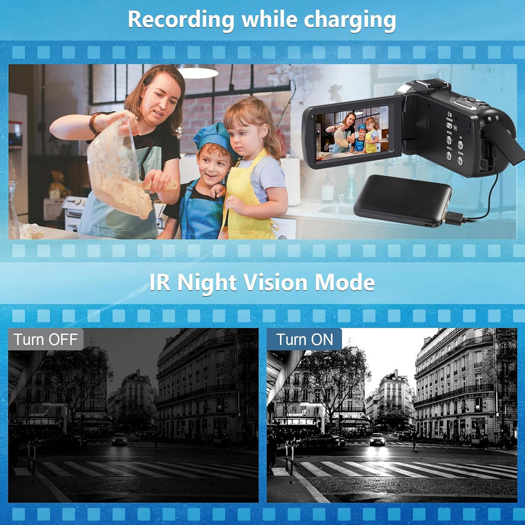 4K Camcorder Video Camera HD 80MP 30FPS Vlogging Camera for YouTube IR Night Vision Camera 18X Digital Zoom 3.0 IPS Screen Video Recorder with 32GB SD Card, 2 Batteries, Remote Control, and Stabilizer