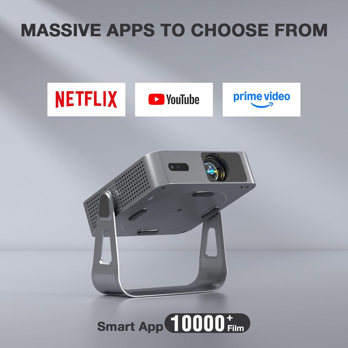 【Officially-Licensed APP & 1800ANSI】 Smart Mini Projector with WiFi and Bluetooth, VISSPL Native 1080P Auto Focus & Keystone Portable Outdoor Projector, 4K Support Home Movie Projector Sliver