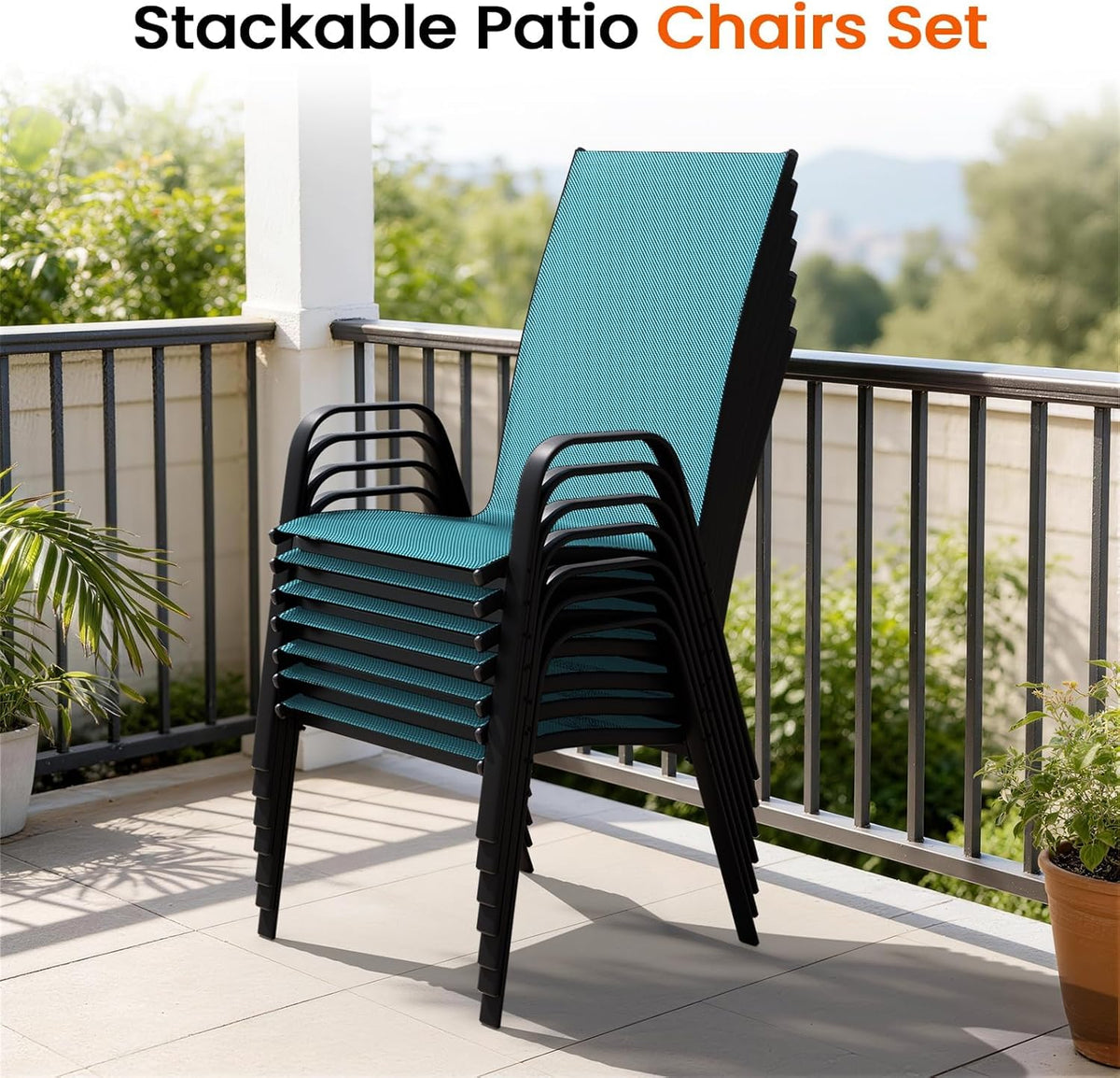 JEAREY Patio Dining Chairs Set of 4, Outdoor Stackable Dining Furniture Set, All Weather Dining Set for Lawn, Garden, Backyard, Poolside, Peacock Blue