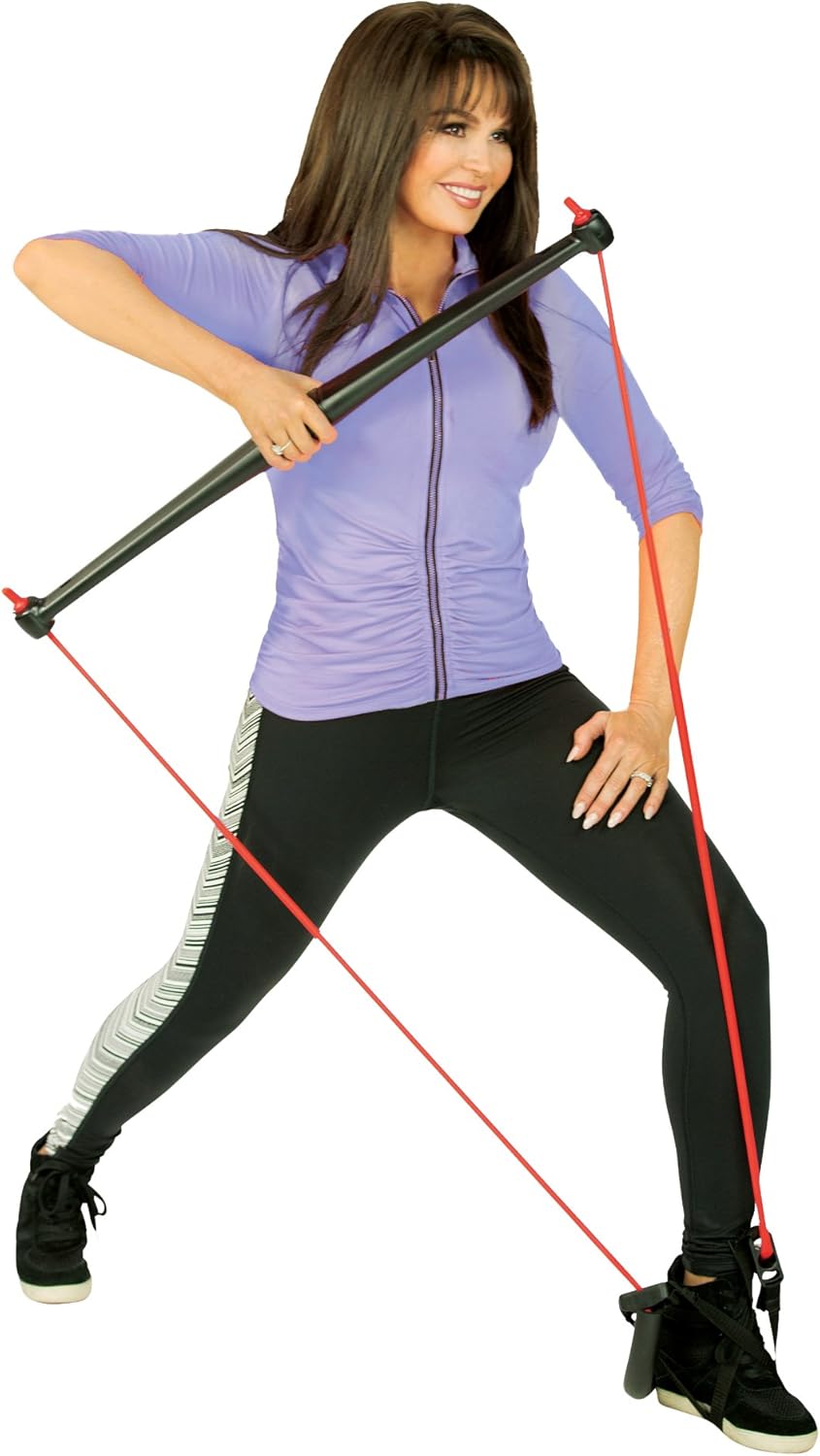 Core System Portable Home Gym - Resistance Trainer All-in-One Band + Bar Kit, Full Body Workout: Improve Fitness, Build Muscle, Strength Exercises with Marie Osmond Workout DVD Included