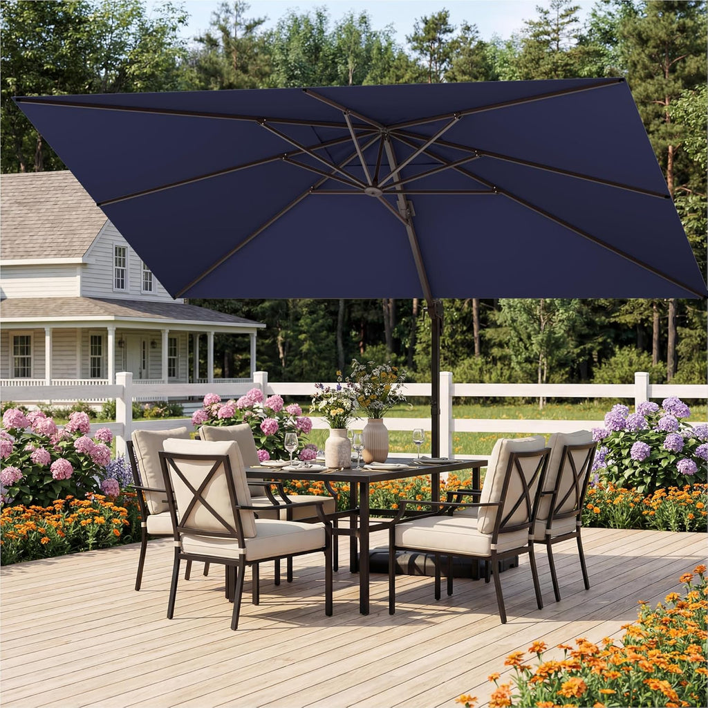 9x12 FT Patio Umbrella, Large Cantilever Rectangular Double Top Heavy Duty Offset Umbrellas with 360° Rotation, Outdoor shade for Garden Deck Pool, Navy