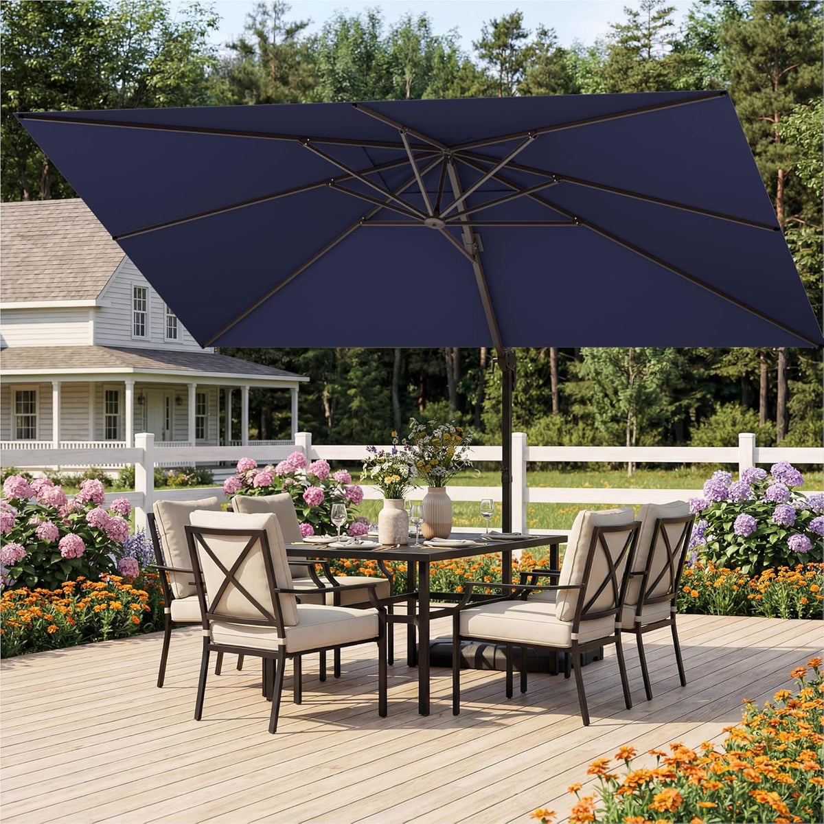 9x12 FT Patio Umbrella, Large Cantilever Rectangular Double Top Heavy Duty Offset Umbrellas with 360° Rotation, Outdoor shade for Garden Deck Pool, Navy