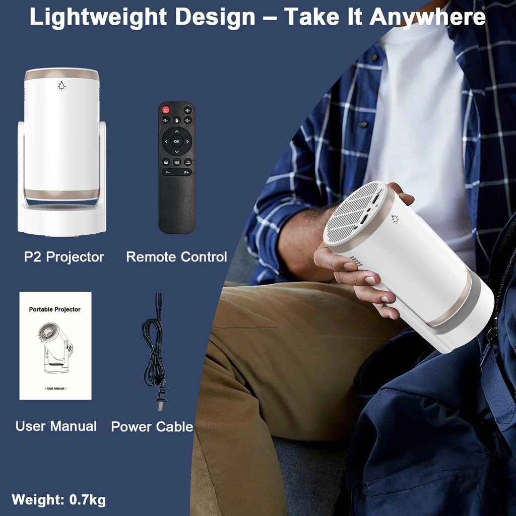 Built-in Apps 2-in-1 Portable Projector & LED Night Light, Smart Projector with WiFi and Bluetooth, Supports 4K/1080P, Electric Focus/Enhanced Speaker, Home Movie Projector for Bedroom