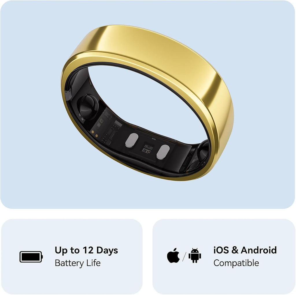 RingConn Gen 2, World's First Smart Ring with Sleep Apnea Monitoring, No APP Subscription, 12-Day Battery Life, Stress/Heart Rate/Women's Health Tracker, Android & iOS Compatible (Gold, Size 10)