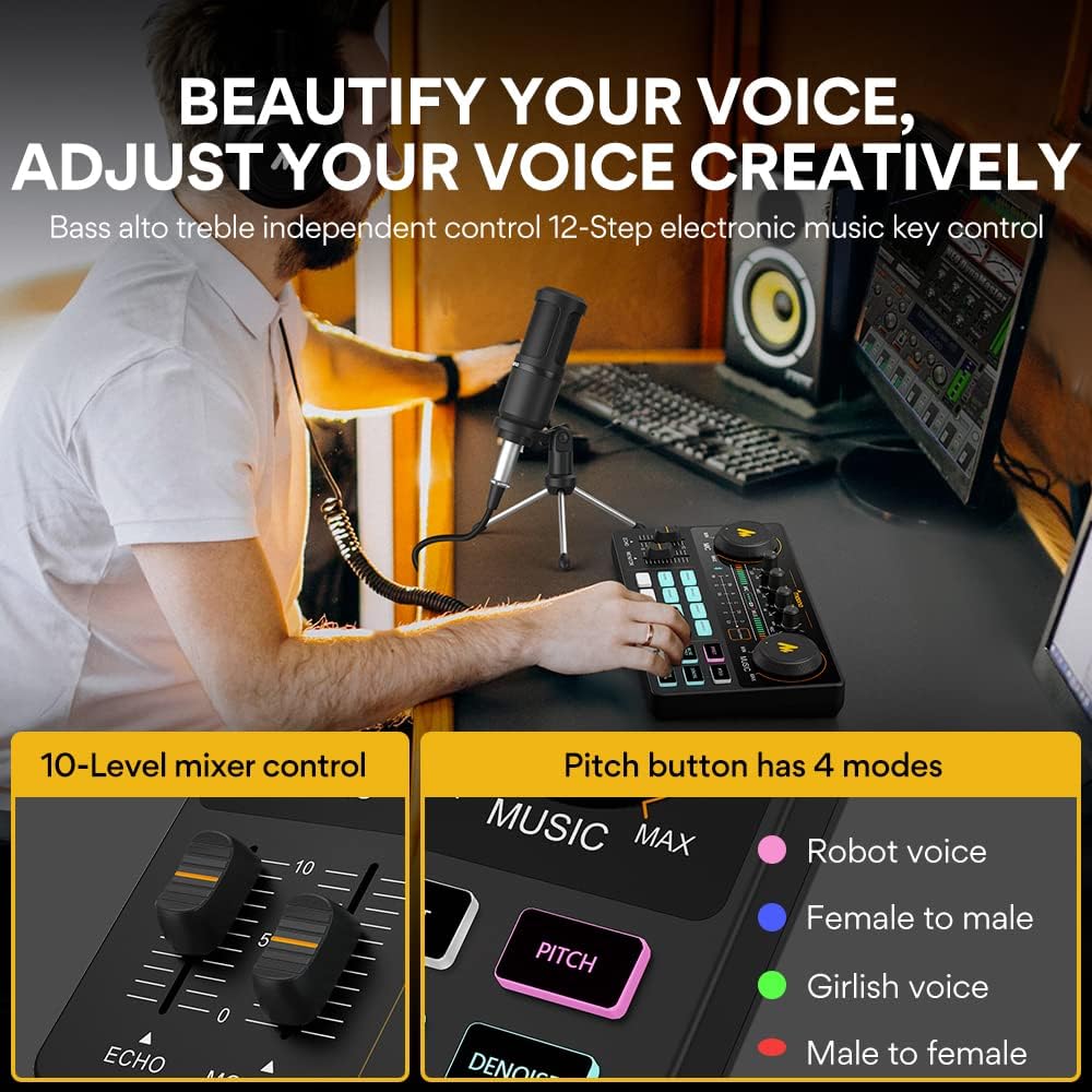 MAONO Podcast Equipment Bundle Audio mixer All-in-One Podcast Production Studio with 3.5mm Microphone for Live Streaming, Recording, PC, Smartphone, DJ MaonoCaster Lite (AU-AM200-S1)