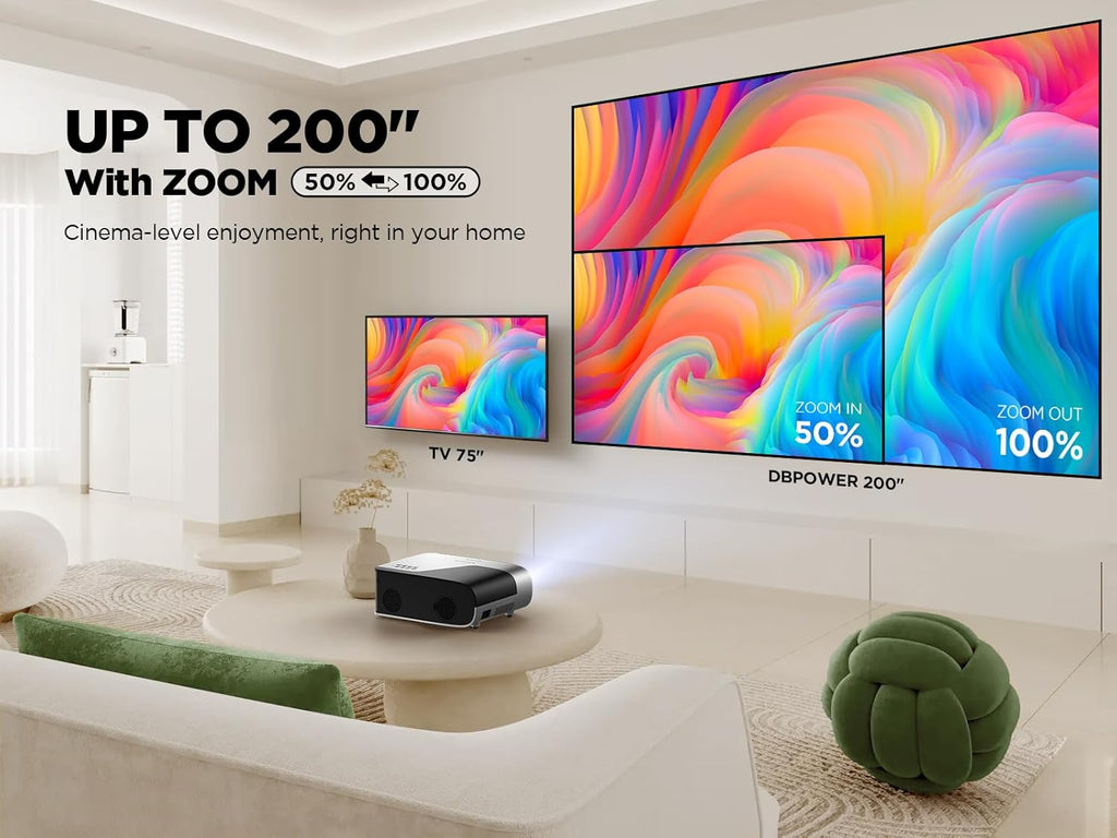 Auto Focus/Auto Keystone Smart Projector with WiFi and Bluetooth, Dolby Audio,DBPOWER Native 1080p Projector, Movie Projector, 50% Zoom with Carry Bag