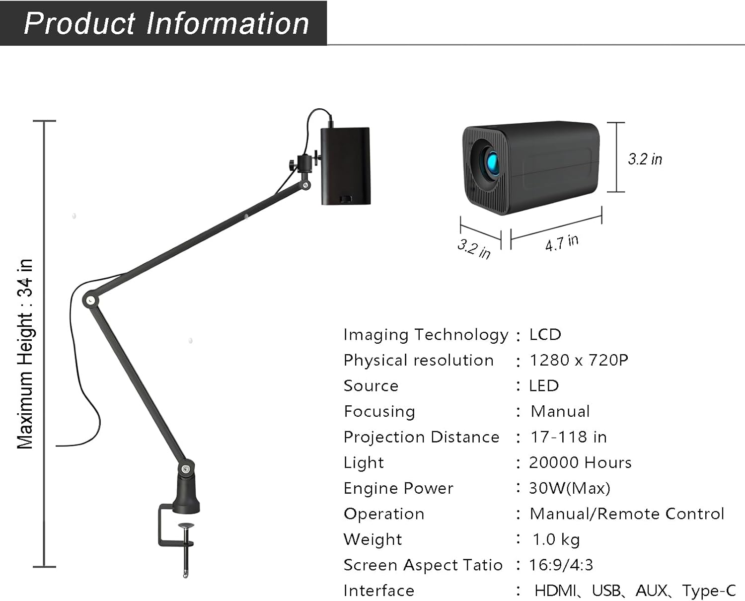Drawing Projector, Art Projector for Tracing, Tracing Drawing Tool Smart Sketcher Mini Cake Cookie Portable Smart Phone Movie Projector with Stand