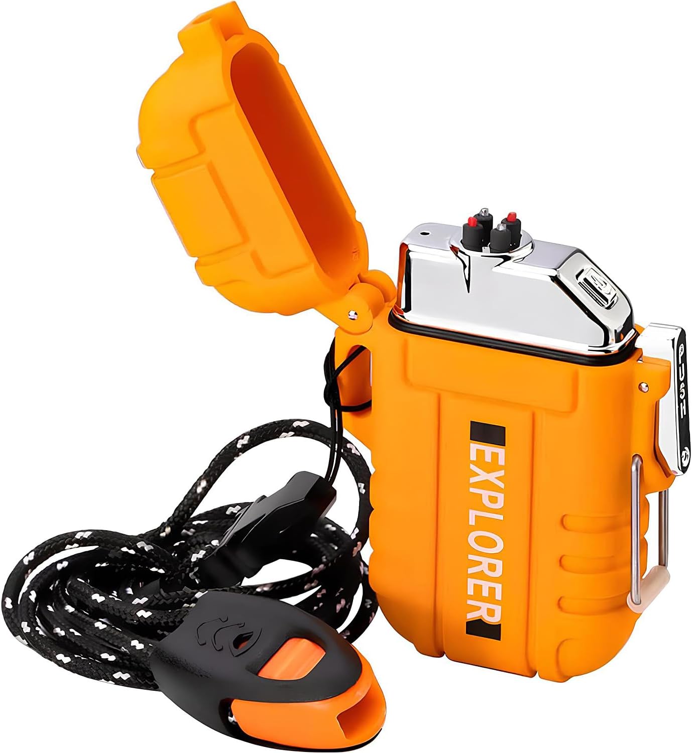 ELK USB Rechargeable Dual Arc Plasma Lighter - Waterproof, Windproof and Portable Electric Lighter with Emergency Whistle for Outdoor Adventures, Survival, Tactical and Camping