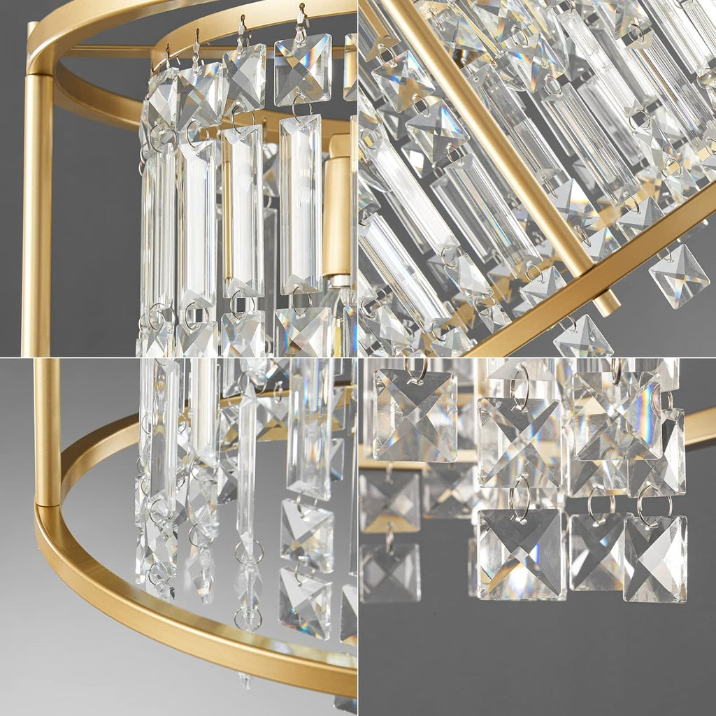 LMQNINE Modern Foyer Chandelier, Gold Crystal Chandelier Entryway Pendant Light Fixture, Round Adjustable Height Chandeliers for Kitchen Island, L15.74'' x H10.43''