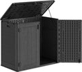 Outdoor Storage Shed, 30 Cu Ft Waterproof Horizontal Resin Storage Cabinet, Weather-Resistant Garden Shed Trash Can Storage with Pad-Lockable Doors for Backyards (Black)