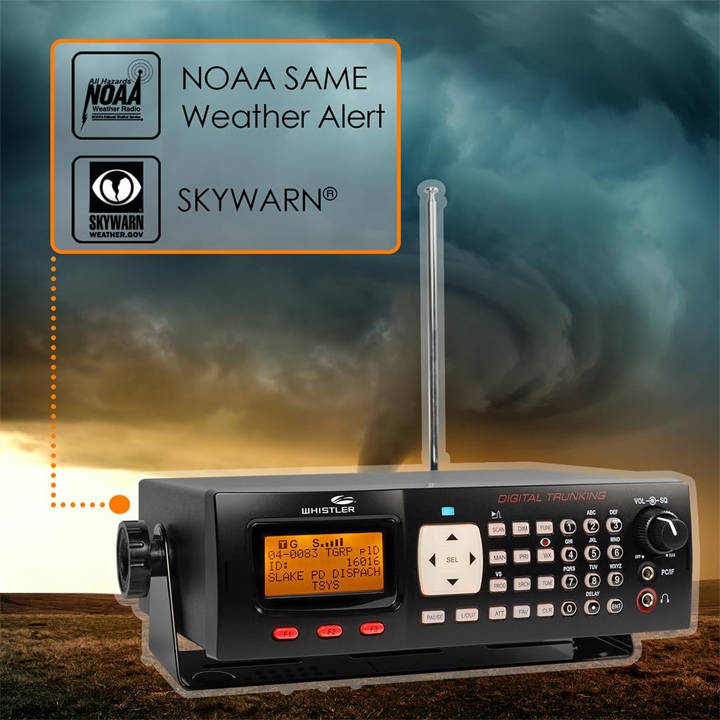 Whistler WS1065 Digital Trunking Desktop Scanner – Programmable Police/Fire Radio with Backlit Display, 1800 Memory Channels, and V-Scanner Technology – Black