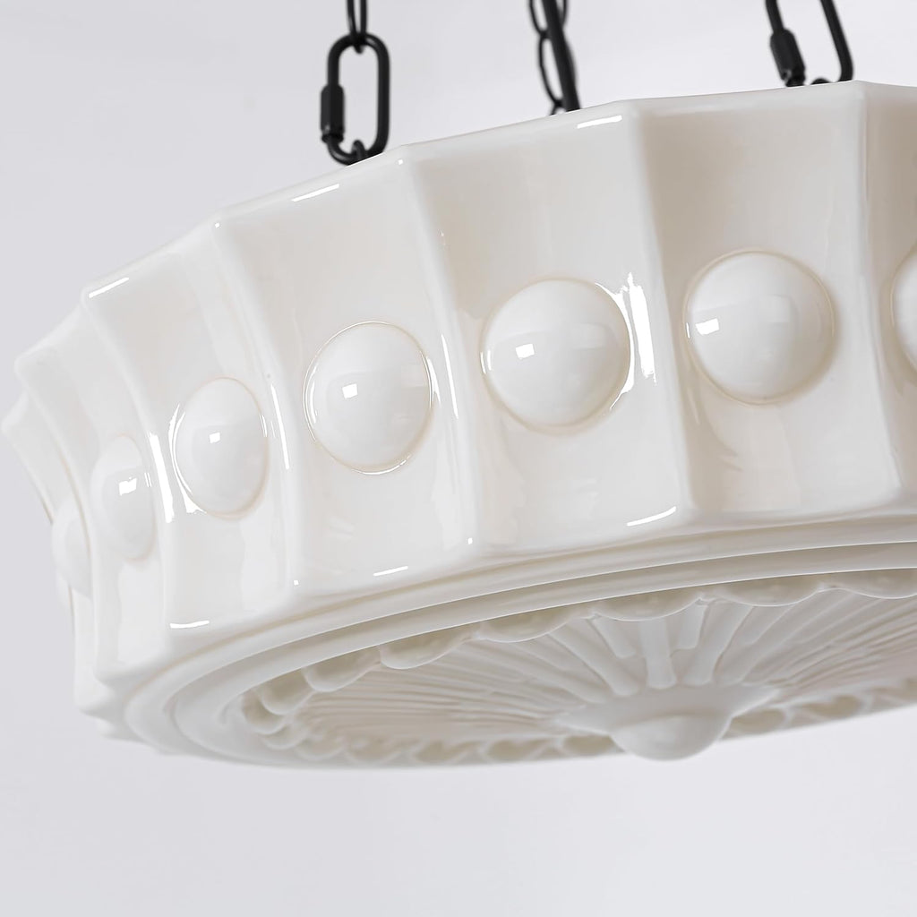 Milk Glass Pendant Light, 14" Mid Century Modern Schoolhouse Hanging Ceiling Light Fixture, Vintage Chandelier for Bedroom, Dining Room,Hallway,Kitchen Island, 4*G9 Dimmable Bulbs Included, 3000K