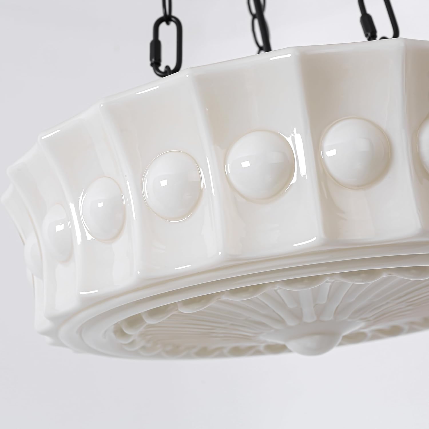 Milk Glass Pendant Light, 14" Mid Century Modern Schoolhouse Hanging Ceiling Light Fixture, Vintage Chandelier for Bedroom, Dining Room,Hallway,Kitchen Island, 4*G9 Dimmable Bulbs Included, 3000K