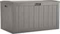 Suncast 134-Gal. Resin Extra-Large Outdoor Patio Deck Box with Pad-Lockable Lid, Modern Outdoor Patio Bench/Storage Box for Cushions, Garden Tools, and More, Dove Gray
