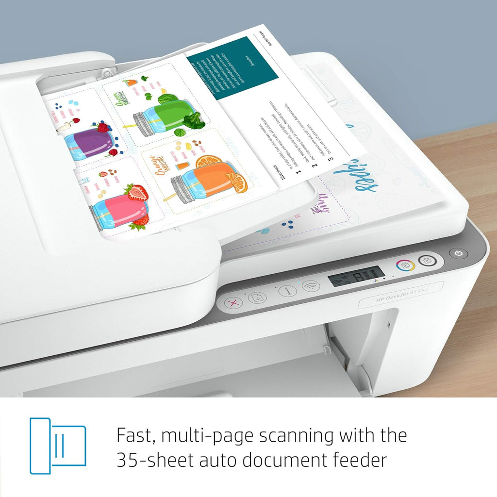 HP DeskJet 4155e Wireless Color Inkjet Printer, Print, scan, copy, Easy setup, Mobile printing, Best-for home, 3 month Instant Ink trial included, white