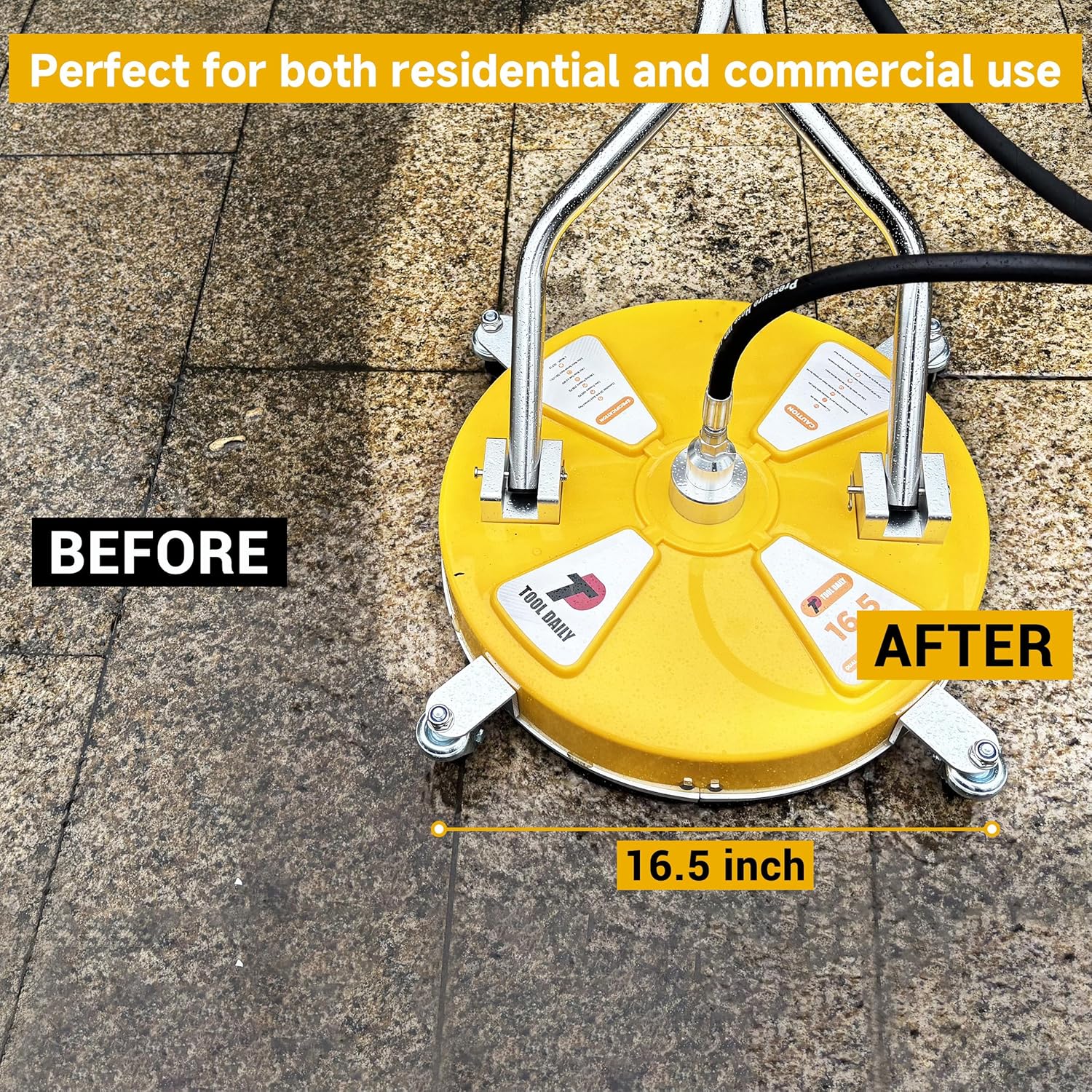 Tool Daily 16.5” Pressure Washer Surface Cleaner with Dual Handle, Surface Cleaner for Pressure Washer Attachment with 4 Wheels for Driveway, Sidewalk, Patio, Deck Cleaning