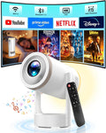 Built-in Apps 2-in-1 Portable Projector & LED Night Light, Smart Projector with WiFi and Bluetooth, Supports 4K/1080P, Electric Focus/Enhanced Speaker, Home Movie Projector for Bedroom