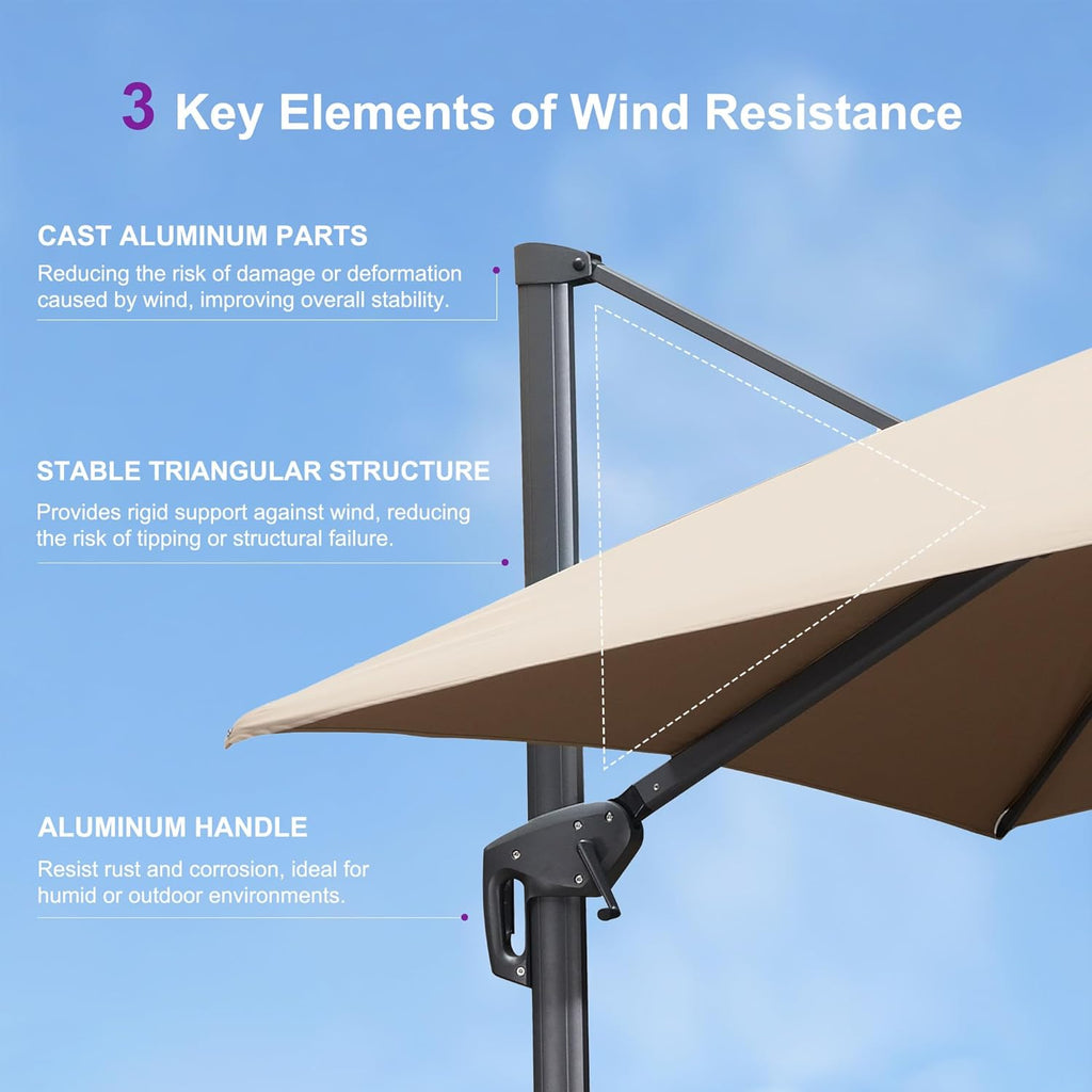 PURPLE LEAF 9' X 12' Patio Umbrella with Base Outdoor Rectangle Umbrella Large Cantilever Umbrella Heavy Duty Outdoor Market Umbrella for Garden Deck Backyard Pool Taupe