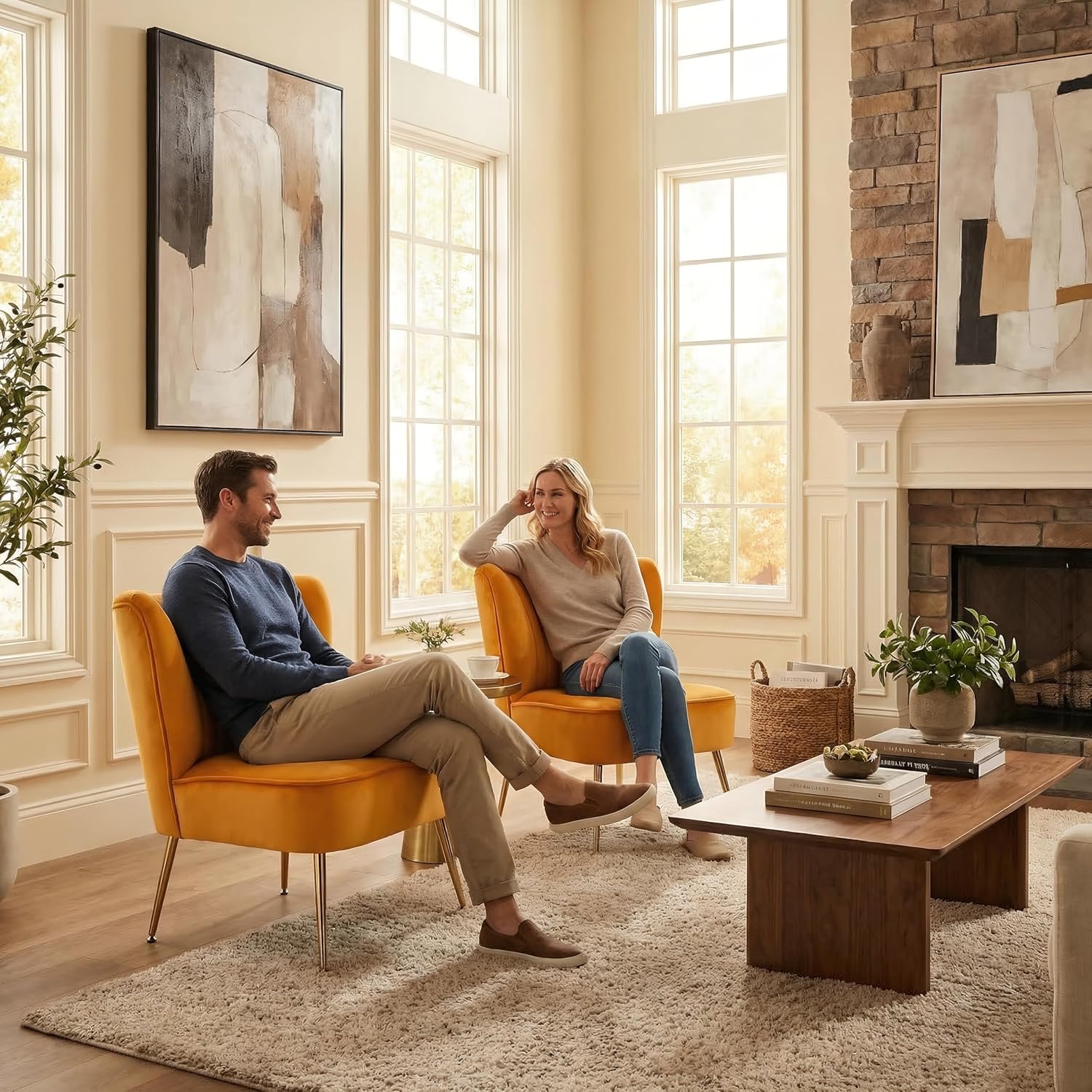 DUOMAY Modern Accent Chair Set of 2 Velvet Slipper Chair with Gold Legs Wingback Side Chair for Living Room Bedroom Entryway Small Corner Chair for Space Saving, Yellow