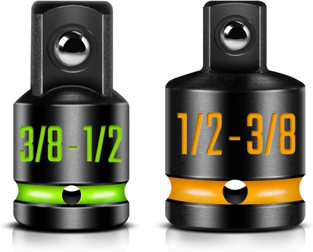 2-Piece Impact Socket Adapter & Reducer Set, 1/2"F to 3/8"M & 3/8"F to 1/2"M, with Paint-Filled Markings, CR-MO Steel for Impact Wrenches