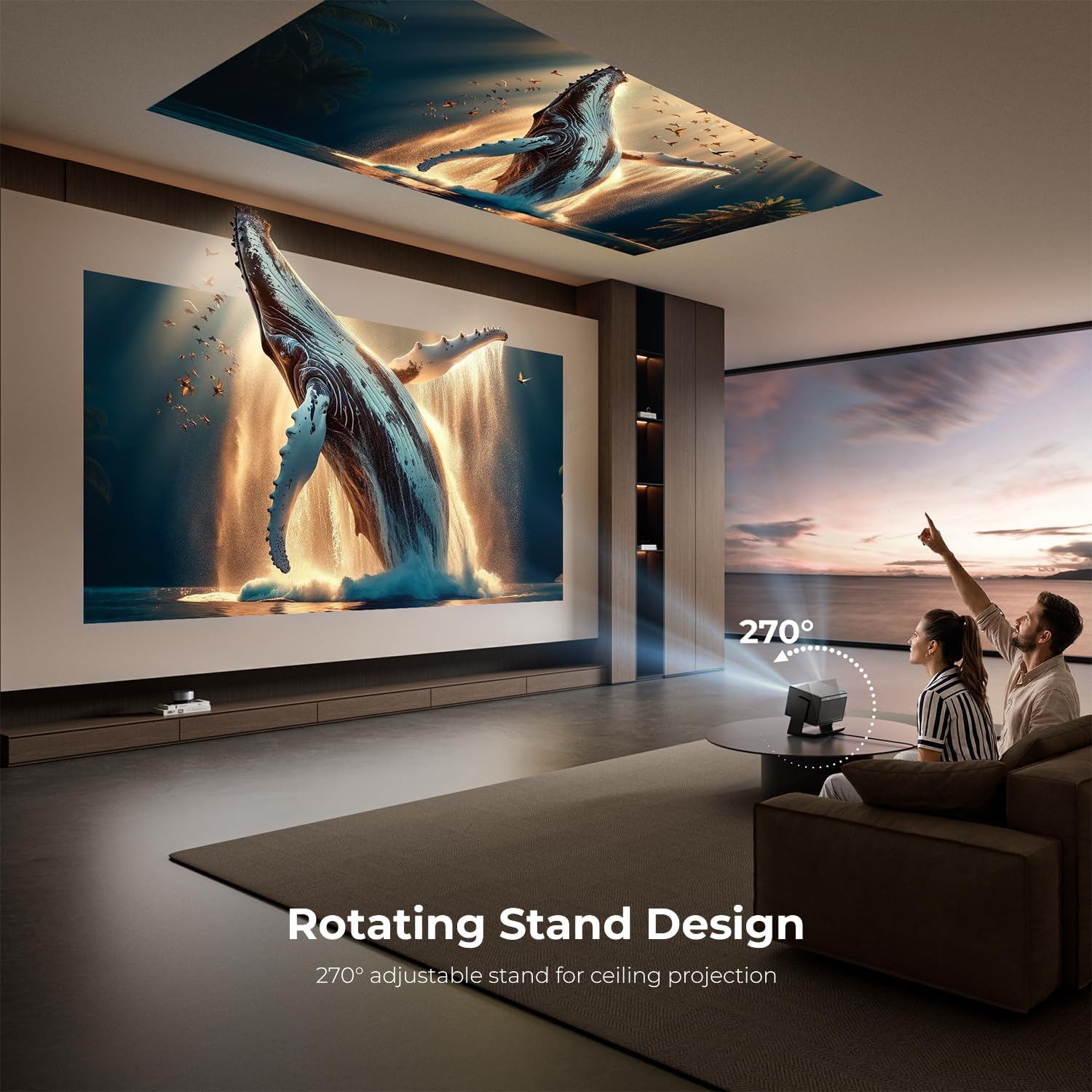 ELEPHAS Smart 4K Projector with WiFi and Bluetooth - Compatible with Netflix/Prime Video/YouTube, 270° Rotatable, AI Auto Focus & Keystone, Portable Home Theater Movie Projector for Indoor Outdoor