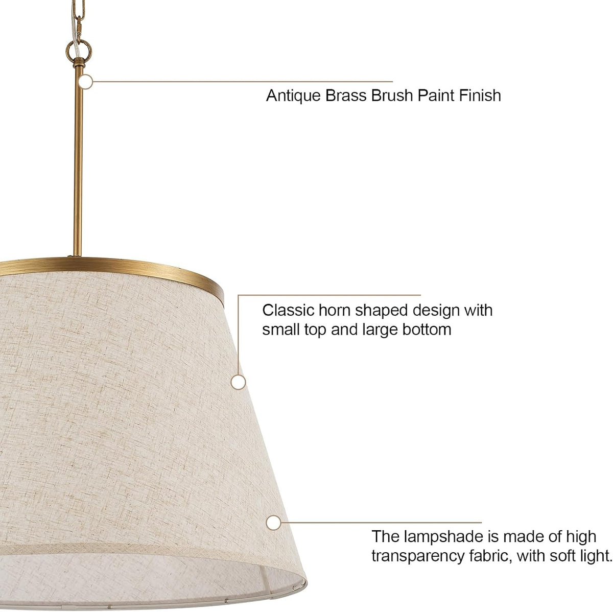 24" Boho Chandelier, Tapered Fabric Drum and Antique Gold Accents Paint Finish Shade Pendant Lighting for Nursery Room Dining Room Living Room Kitchen