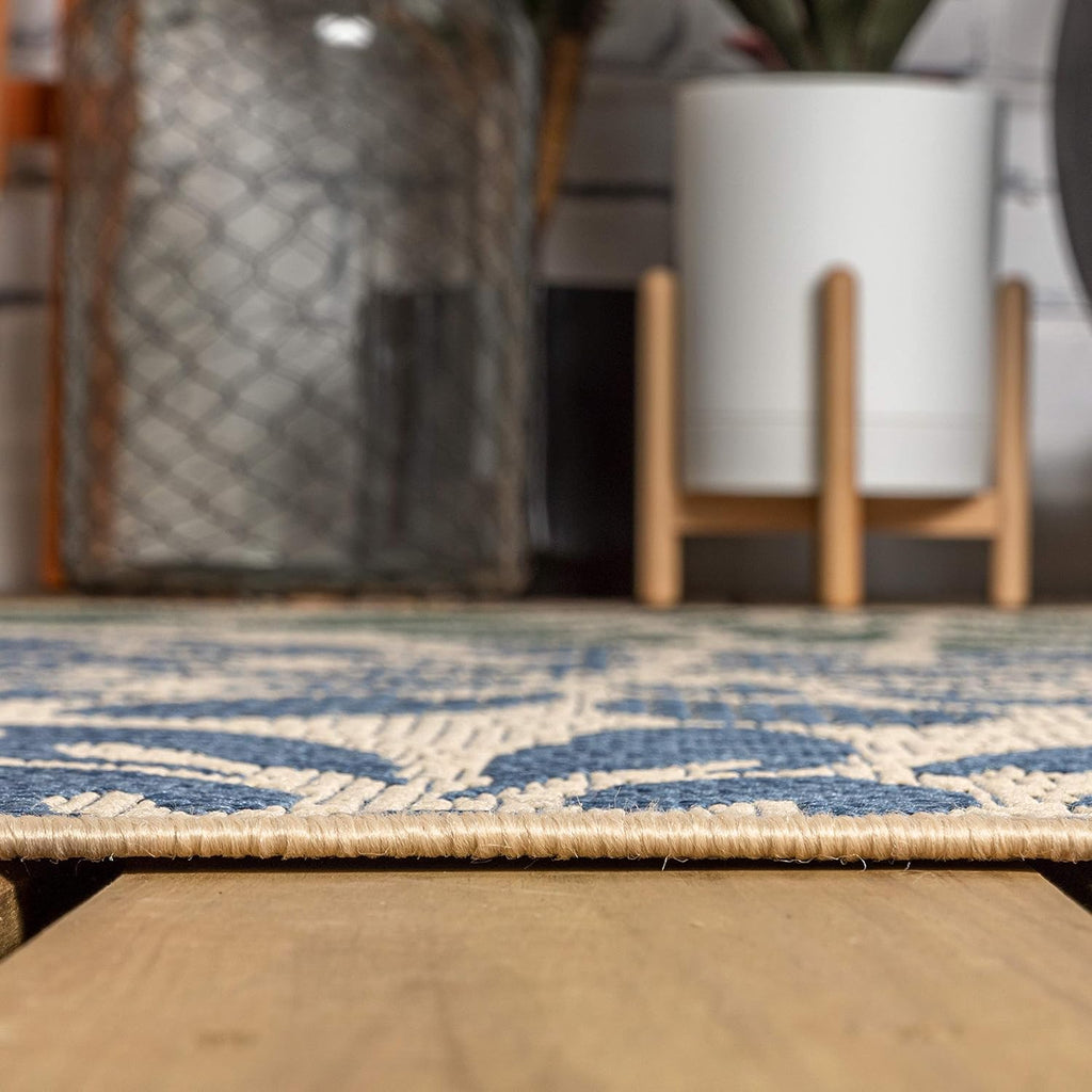 JONATHAN Y Floral Textured Weave Indoor Outdoor Area Rug 8X10 Navy/Green, Zinnia Modern for Backyard, Patio, Porch, Easy-Cleaning, High Traffic, Pet-Friendly, Non-Shedding (SMB110B-8)