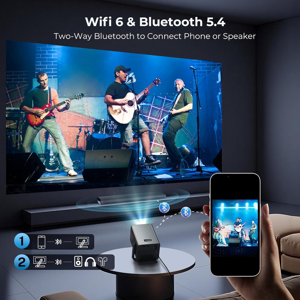 2000 ANSI Daylight Visible Native 1080P Smart Video Projector 4K 8K Input, Android 14 Projecteur Portatif with HiFi Sound, Auto Focus & Keystone, WiFi Bluetooth Home Theater for iPhone/Netflix X7