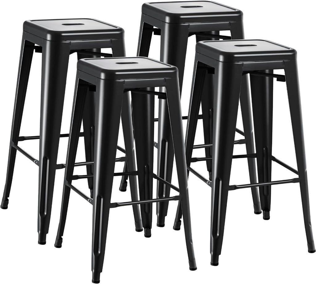 Furmax 30 Inch Metal Bar Stools Set of 4, Counter Height Stools, Industrial Bar Chairs Patio Stool Stackable Stool for Kitchen/Dining Room/Indoor Outdoor(Dark Black, 30'' Backless)