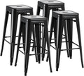 Furmax 30 Inch Metal Bar Stools Set of 4, Counter Height Stools, Industrial Bar Chairs Patio Stool Stackable Stool for Kitchen/Dining Room/Indoor Outdoor(Dark Black, 30'' Backless)