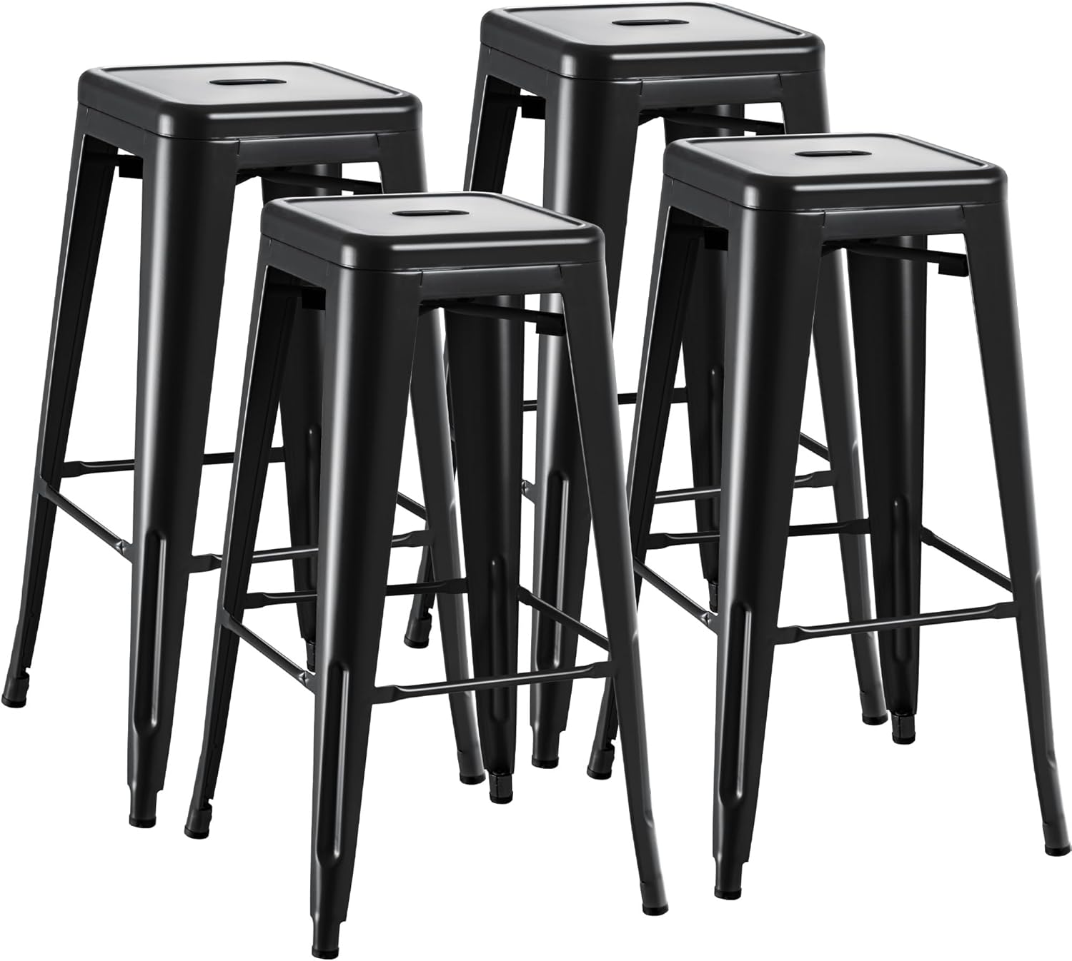 Furmax 30 Inch Metal Bar Stools Set of 4, Counter Height Stools, Industrial Bar Chairs Patio Stool Stackable Stool for Kitchen/Dining Room/Indoor Outdoor(Dark Black, 30'' Backless)