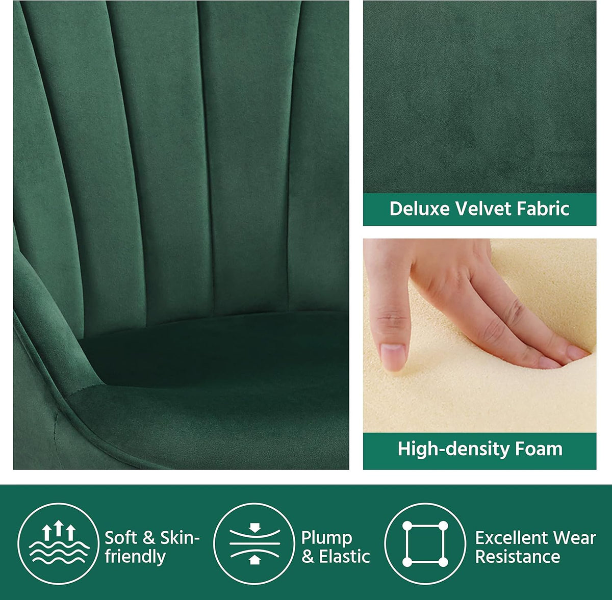 Yaheetech Velvet Accent Chair, Modern Armchair with Wing Side and Metal Legs, Cozy and Soft Padded and High Back for Living Room/Home Office/Bedroom, Set of 2, Green