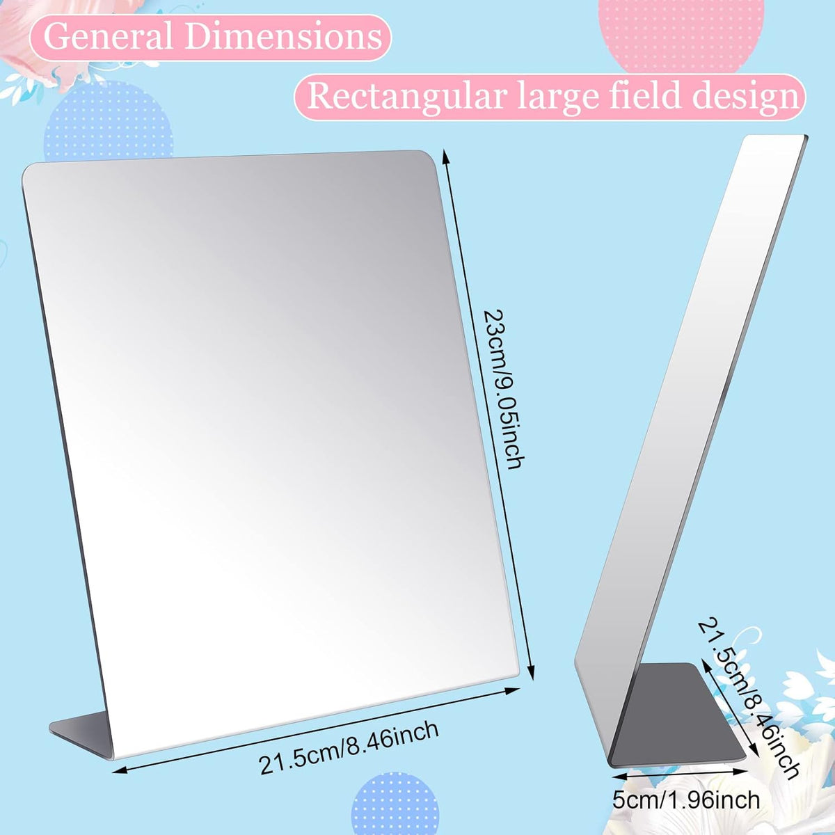 Amyhill 24 Pcs Counter Top Mirror Freestanding Single Self-Portrait Mirror Single Sided Acrylic Desk Glass for Tabletop Bedroom Office Bathroom Home Dorm (8.5 x 9 Inch)