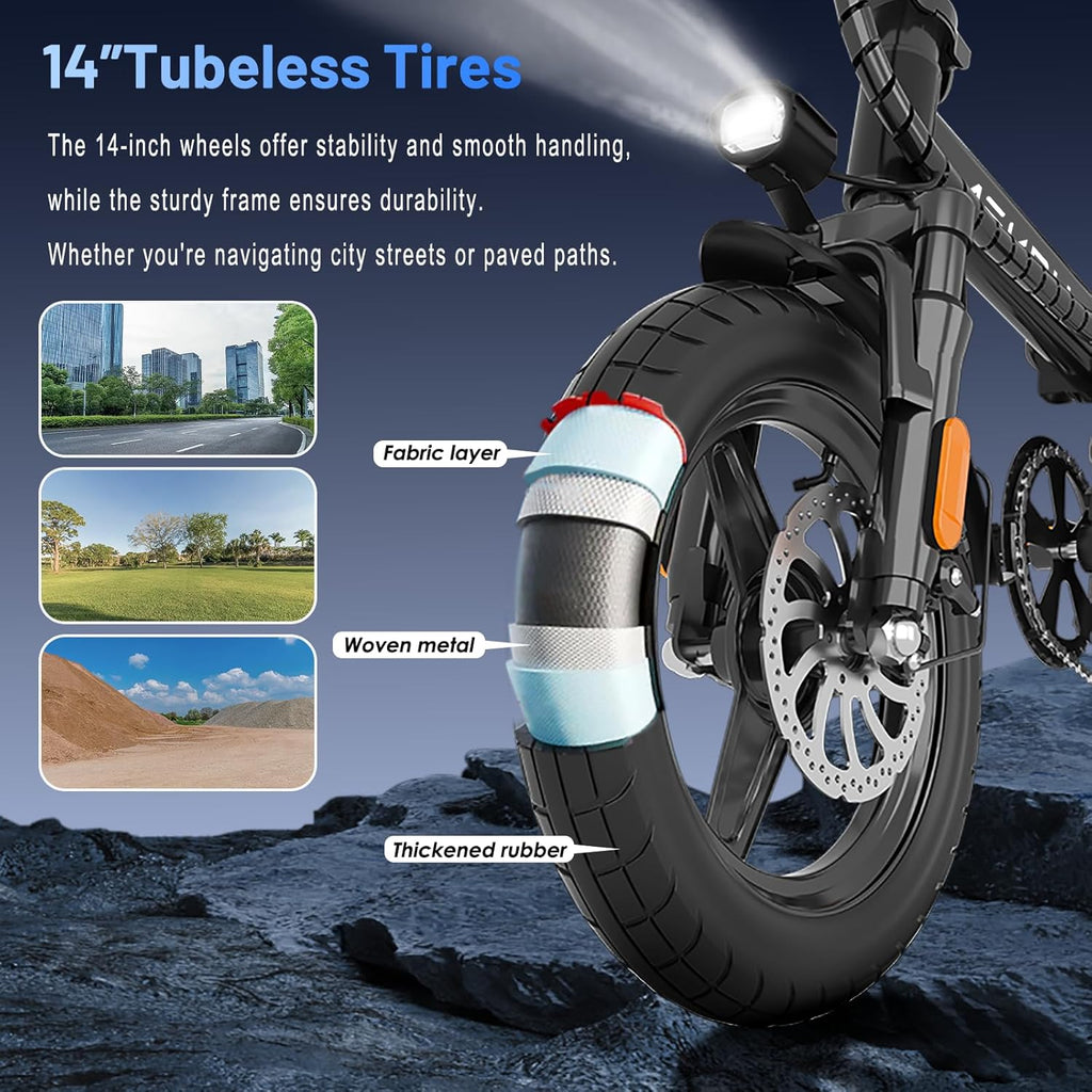 Foldable Electric Bike for Adults and Teens, 740W Peak Motor Ebike with 48V 10AH/20AH Removable Battery, 30-60 Miles PAS Range, 14" Folding Mini E-Bike, 20MPH Electric Bicycle for Daily Commuting