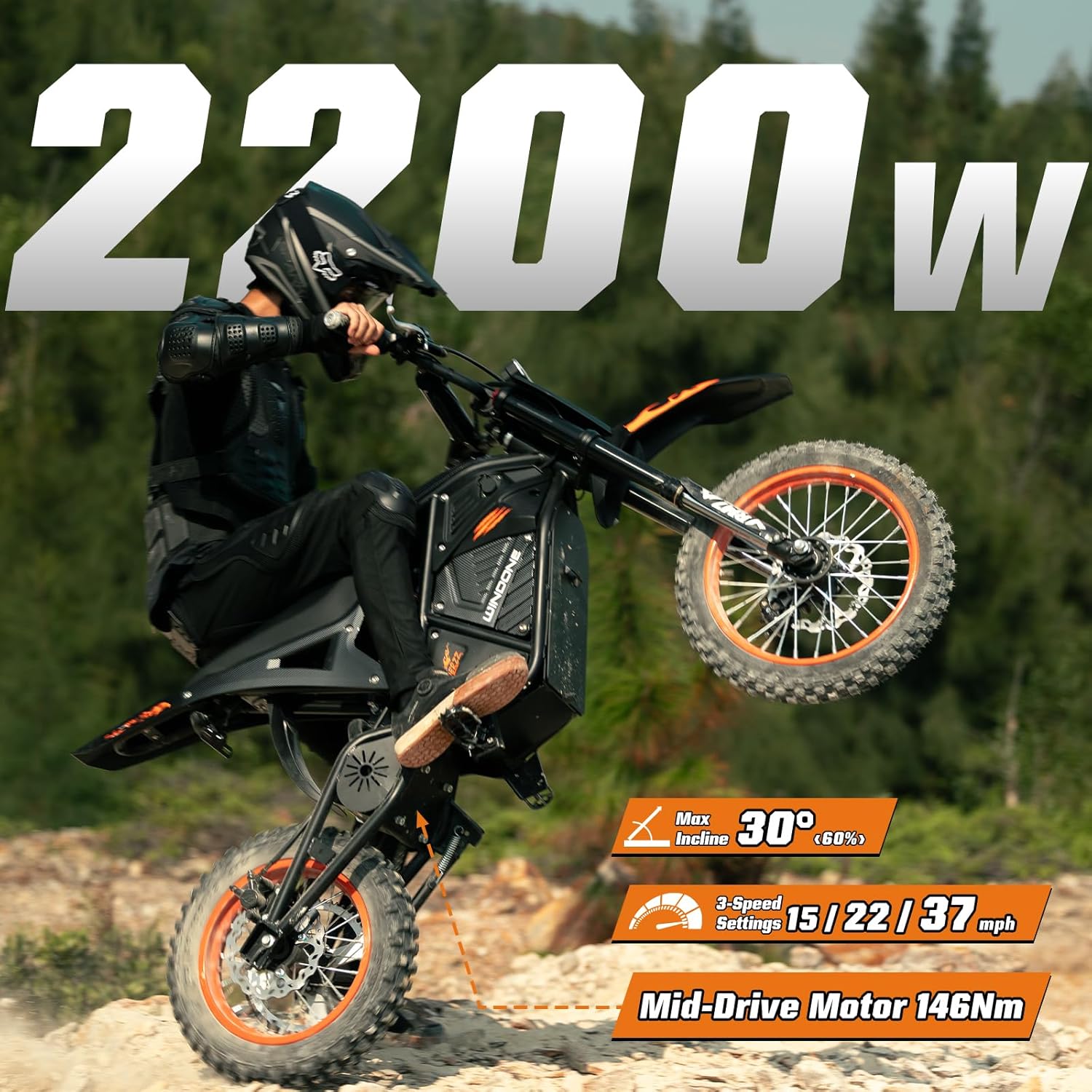 RM7 Electric Dirt Bike for Adults & Teens, 2200W Peak Ebike, 48V 22.5Ah, 37 MPH, 45 Miles, 14"/12" Tire Off-Road Electric Motorcycle, Dual Hydraulic Brakes, Fit Age 13+