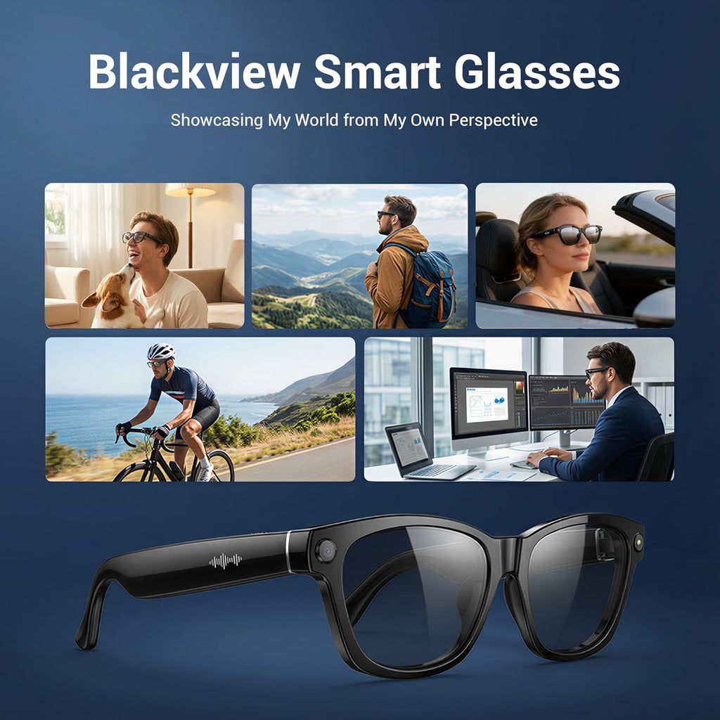 Blackview AI Smart Glasses with 12MP Camera, BT Call/Photo/4K HD Video Recording Glasses with Real-Time Translation, AI Voice Assistant, Object Recognition, Polarized Sunglasses Lenses