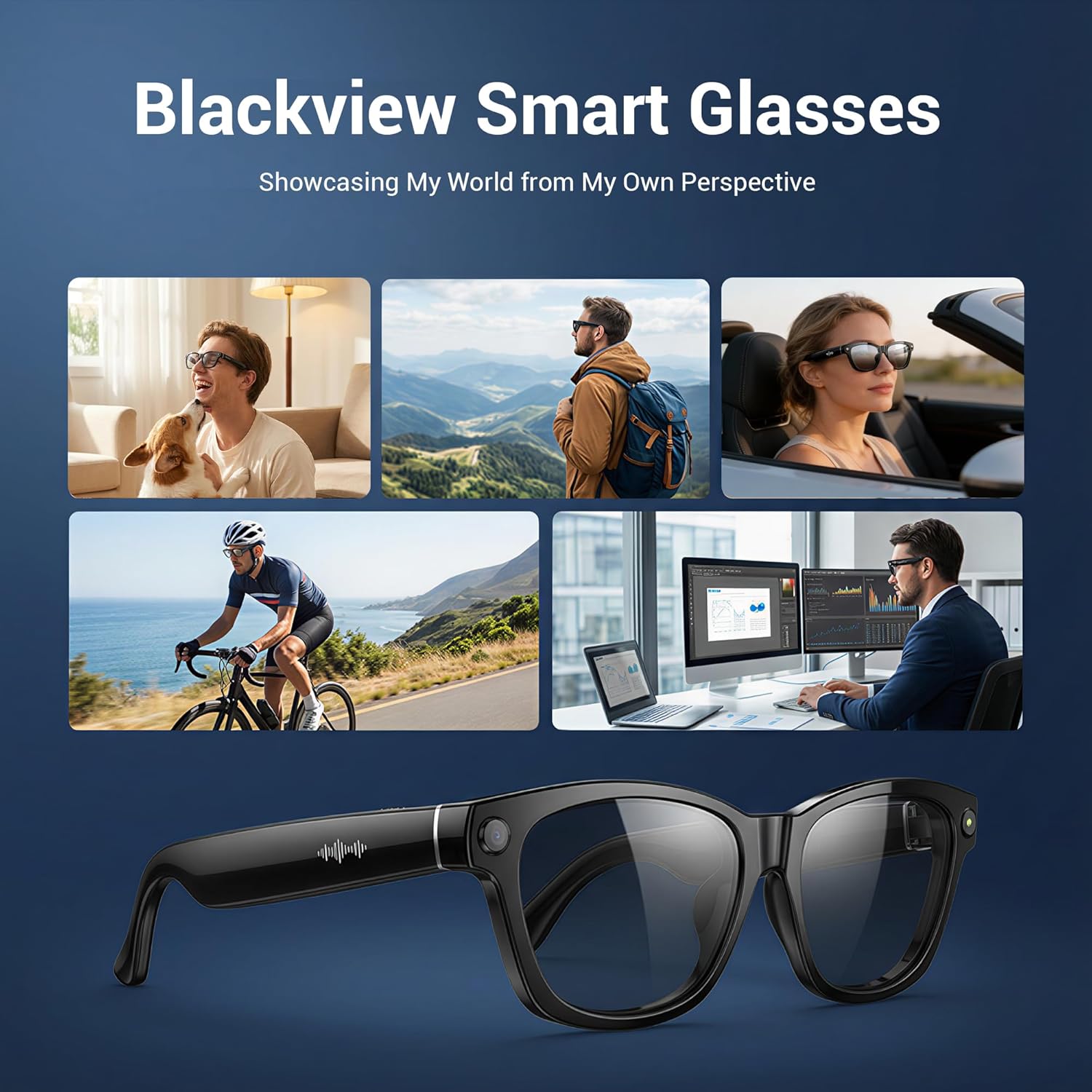 Blackview AI Smart Glasses with 12MP Camera, BT Call/Photo/4K HD Video Recording Glasses with Real-Time Translation, AI Voice Assistant, Object Recognition, Polarized Sunglasses Lenses