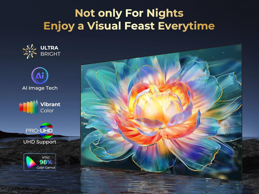 GooDee 4K Smart Projector with 5G WiFi and Bluetooth, Built-in Streaming Apps, Dolby Audio 400" Outdoor Movie Projector for Home Theater, Compatible with TV Stick, iOS, Android