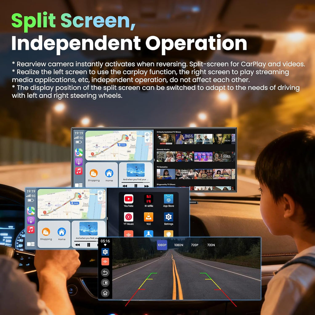 Largest 11.5 inch Wireless CarPlay Screen for Car,Built-in N-etflix/YouTube/TikTok and other apps,A-pple CarPlay & Android Auto screen with1080P Backup Camera/Navigation/Voice Control,for All Vehicles
