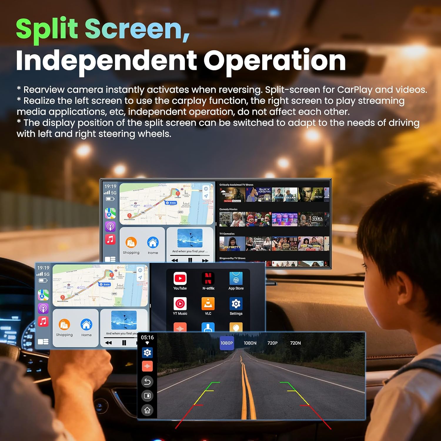 Largest 11.5 inch Wireless CarPlay Screen for Car,Built-in N-etflix/YouTube/TikTok and other apps,A-pple CarPlay & Android Auto screen with1080P Backup Camera/Navigation/Voice Control,for All Vehicles