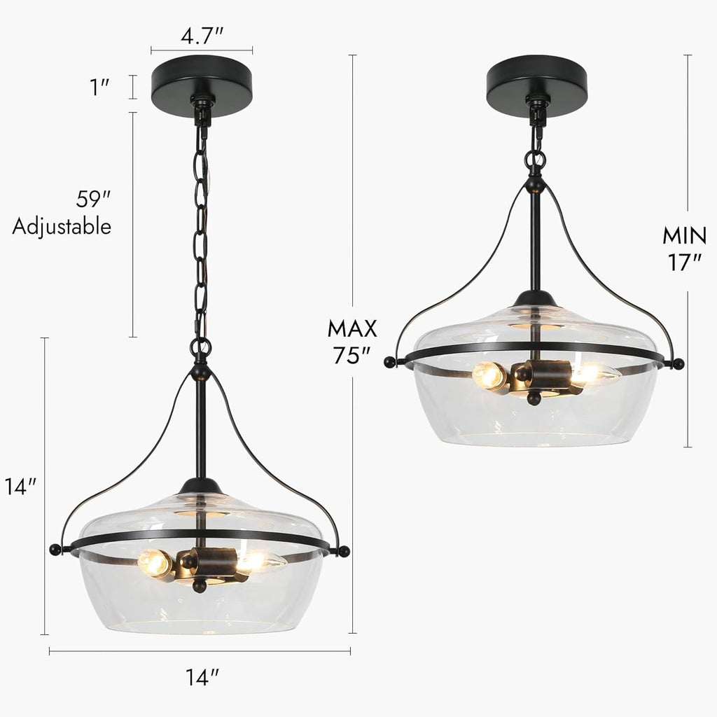 KSANA Black Glass Chandelier, Modern 3-Light Pendant Lighting Fixture for Dining Room, Kitchen, and Bedroom